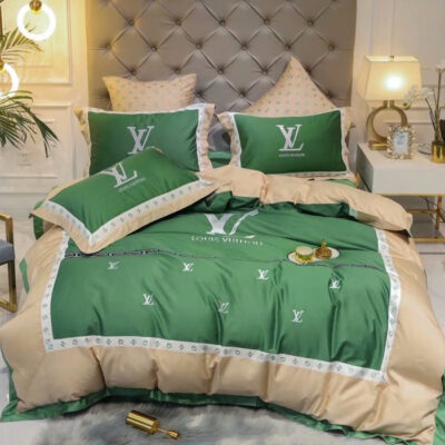 Best Louis Vuitton Grey and Beige Bedding Set