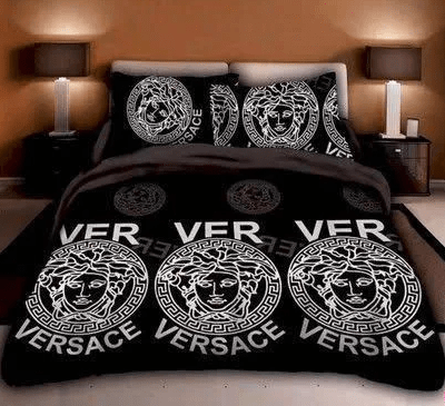 Best Versace 3 White Logos in Black Background Bedding Set
