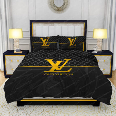 Black Veinstone And Gold Louis Vuitton Bed Sheets Spread Comforter Duvet Cover Bedding Setss
