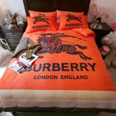 Burberry Orange New Bedding Sets Printed Bedding Sets Quilt Sets Duvet Cover Luxury Brand Bedding Decor Bedroom Sets Best Luxury Bedding Sets