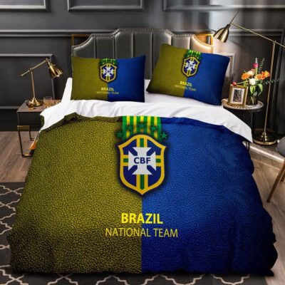 CBF Brazil France Football Team Bedding Sets - Duvet Cover, Flatsheet, Pillowcases Perfect Gift For Fans