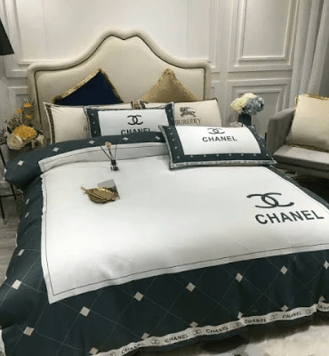 Chanel Basic White and Navy Bedding Set