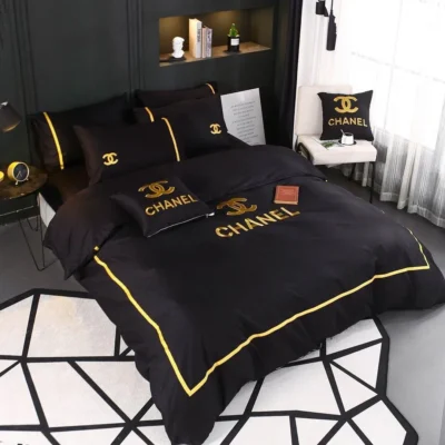 Chanel Black Luxury Brand High-End Bedding Sets, For Home Best Luxury Bedding Sets