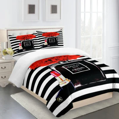 Chanel Coco Noir Paris Luxury Brand Premium Bedding Set For Bedroom Luxury Duvet Cover Set With Pillowcases Home Decoration Bedding Sets