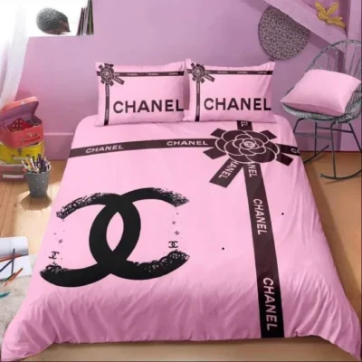 Chanel Pinky Hot New Brown Luxury Brand Bedding Sets Duvet Cover Set, For Home Best Luxury Bedding Sets