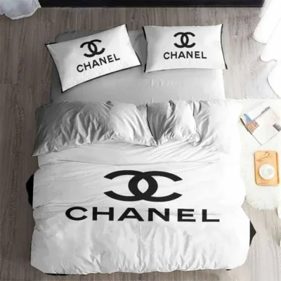 Chanel White Logo Bedding 3D Printed Bedding Sets Quilt Sets Duvet Cover Luxury Brand Bedding Decor Bedroom Sets Best Luxury Bedding Sets