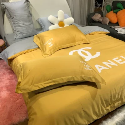 Chanel Yellow Bedding 3D Printed Bedding Sets Quilt Sets Duvet Cover Luxury Brand Bedding Decor Bedroom Sets Best Luxury Bedding Sets