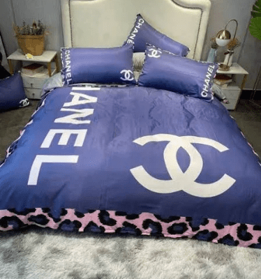 Coco Chanel Blue With Leopard Print Bedding Set