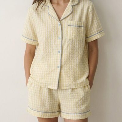 Alternative view of Elle Vintage Inspired Gingham Shorts Pajama Set / Yellow