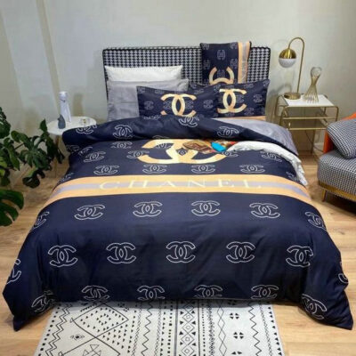 Luxury Chanel Blue Bedding Sets Duvet Cover Bedroom Luxury Brand Bedding Bedroom