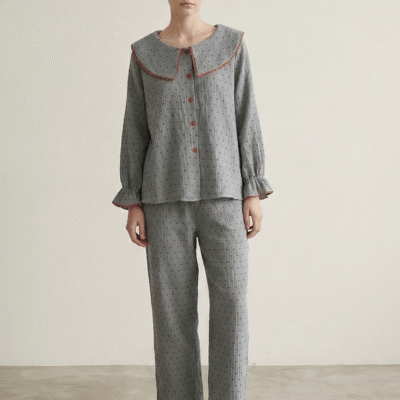 Polka Dot Cute Collared Pajama Set