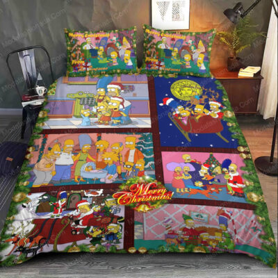 Simpson Family Versace Merry Christmas Bed Sheets Spread Comforter Duvet Cover Bedding Setss