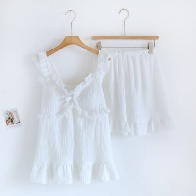Alternative view of Sweet Ruffle Shorts Pajama Set / White