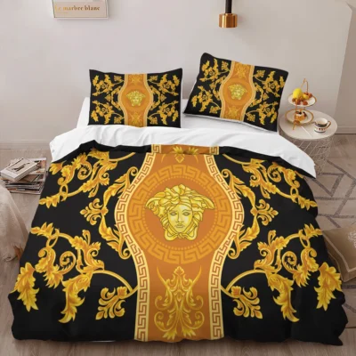 Versace Gold Luxury Brand Logo High-End Bedding Sets Lv, For Home Best Luxury Bedding Sets