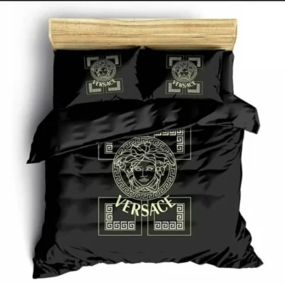 Versace Medusa Pattern Black Luxury Brand Premium Bedding Sets  Duvet Bed  Blankets Covers Bedroom Idea Home Decor