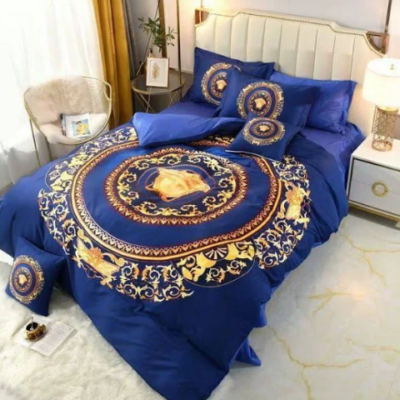 Versace Royal Logo In Blue Background Bedding Set