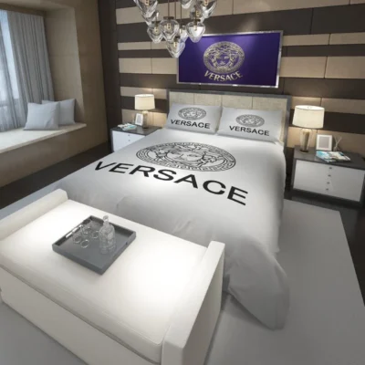 Versace White And Black Logo Luxury Brand High-End Bedding Sets, For Home Bedding Sets