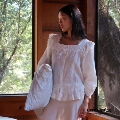 Sage White Lace Ruffle Cottage Pajama Set